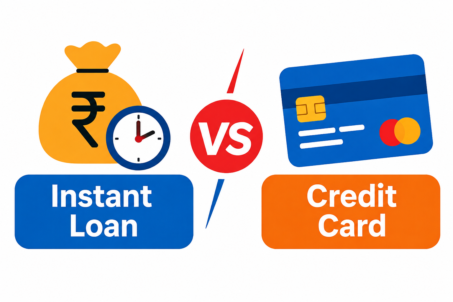 Instant Loan vs Credit Card comparison showing borrowing options, repayment methods, and costs in India.